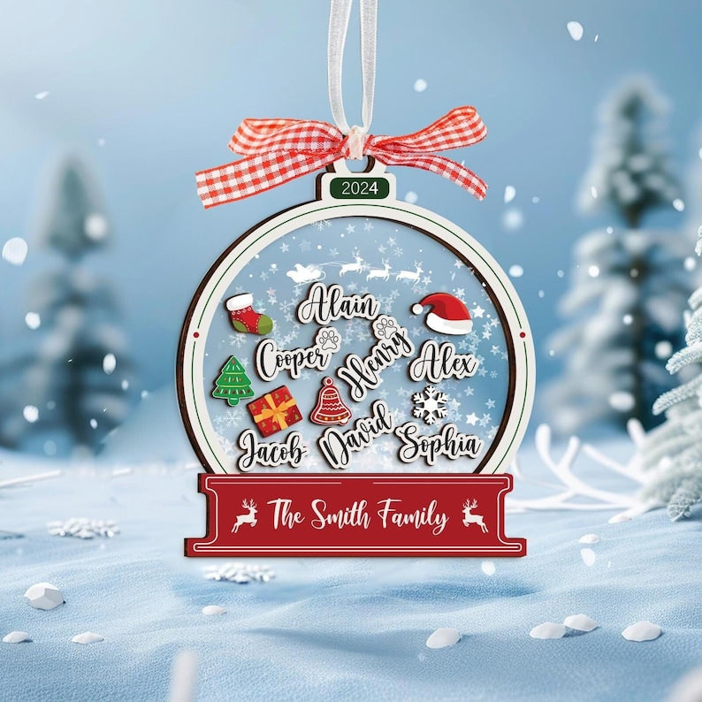 Family Ornament 2024 Personalized, Shake Ornament, Family Shaker Ornament, 4D Shake Ornament, Family Name, Family Christmas, Family Keepsake