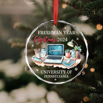 First Year At College Ornament 2025, Freshman Year Christmas 2025,College Ornament, College Christmas Keepsake, New College Student Ornament Crystal Ornament