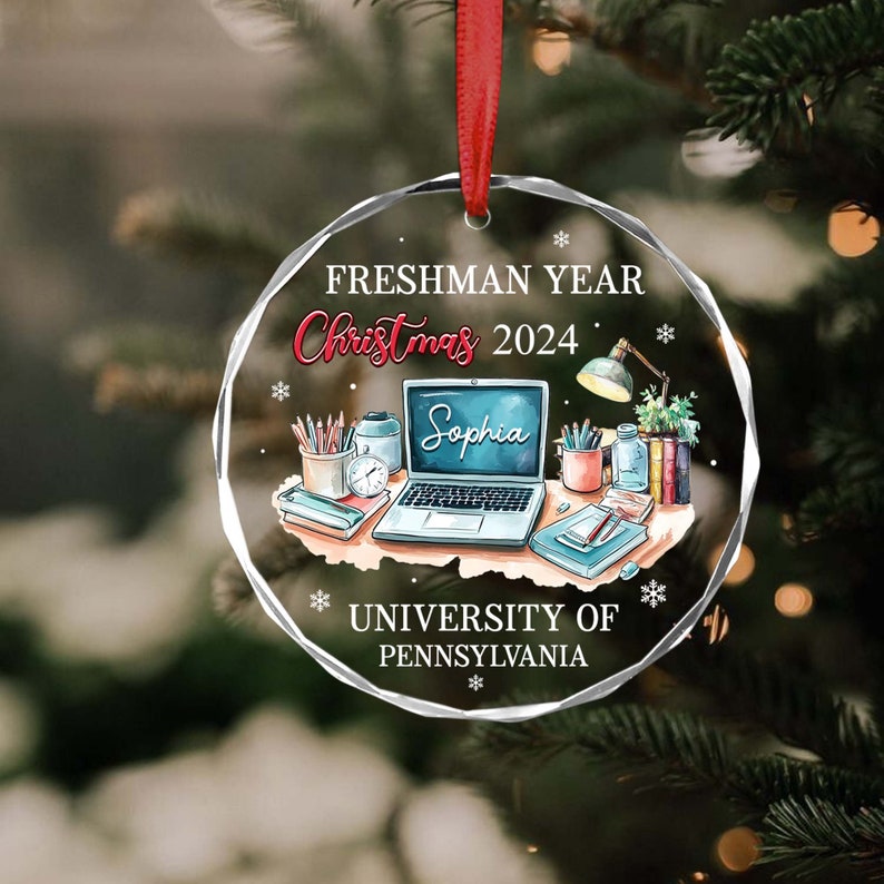 First Year At College Ornament 2025, Freshman Year Christmas 2025,College Ornament, College Christmas Keepsake, New College Student Ornament Crystal Ornament