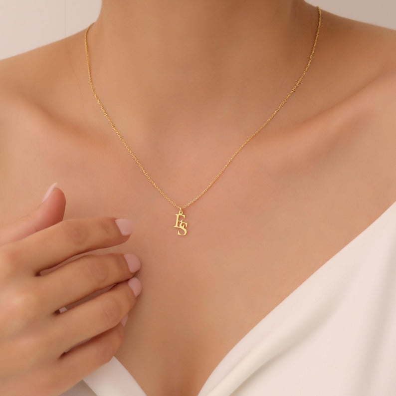 Interlocking Letters Necklace, Two Initials Necklace, Double initial Necklace, Custom Two Letter Necklace, Couple Necklace