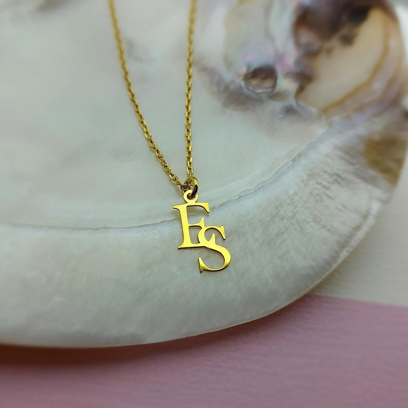 Interlocking Letters Necklace, Two Initials Necklace, Double initial Necklace, Custom Two Letter Necklace, Couple Necklace