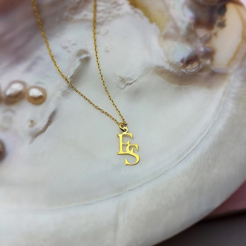 Interlocking Letters Necklace, Two Initials Necklace, Double initial Necklace, Custom Two Letter Necklace, Couple Necklace