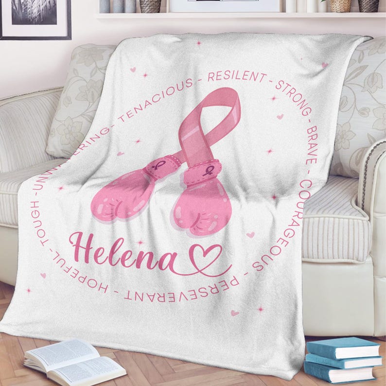 Personalized Cancer Survivor Blanket - Custom Name Breast Cancer Gift for Best Friend Female Blanket and Throw Gift for Mom's Birthday