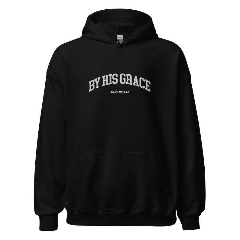 By His Grace | embroidered Christian hoodie vintage, Christian Men Gift, faith streetwear, aesthetic Christian gym apparel