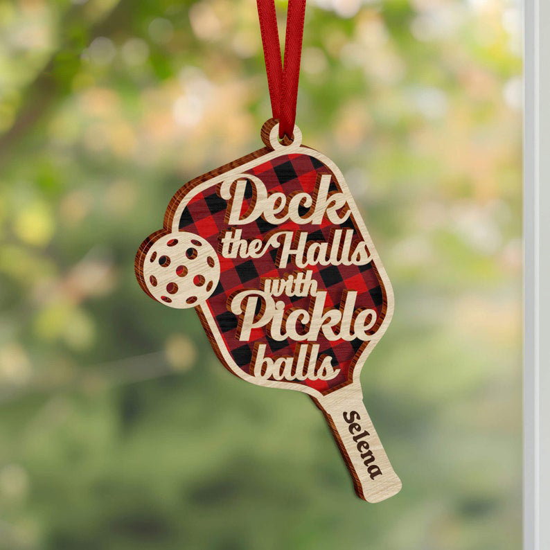 Personalized Pickleball Ornament, Deck the Halls with Pickleballs Gifts, Pickleball Paddle Wooden Ornament, Christmas Sport Player Gifts