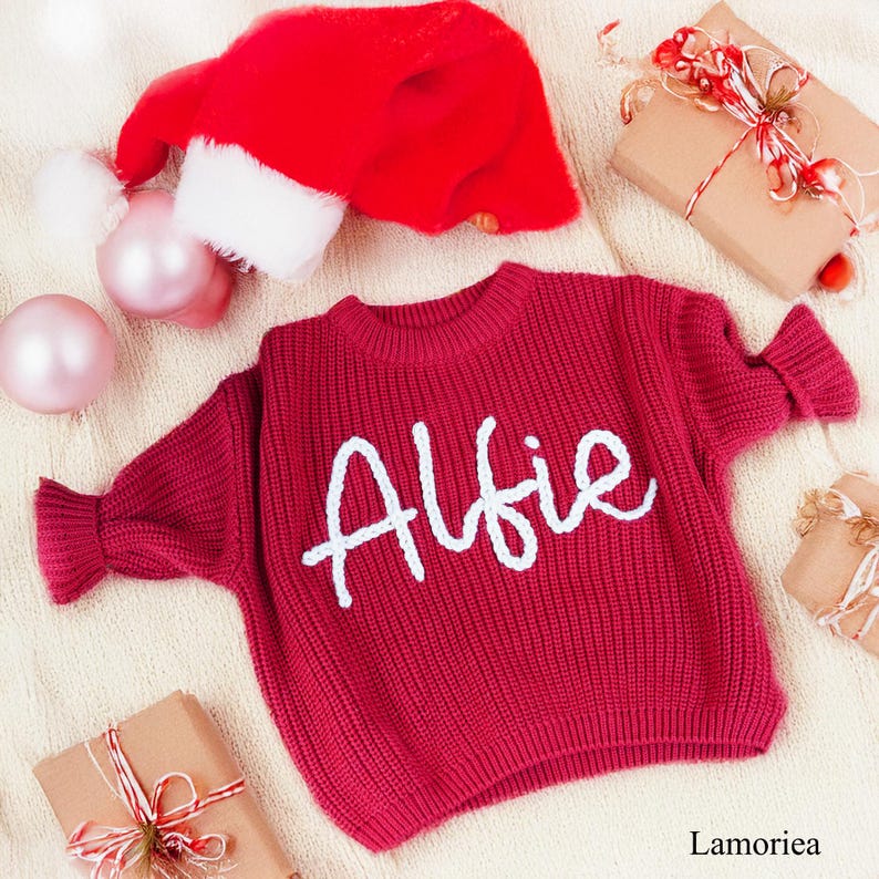 Personalized Baby Jumper with Hand-Embroidered Name Monogram, Baby Girls Sweater With Name, Christmas gift Birthday Gift For Girls Boys