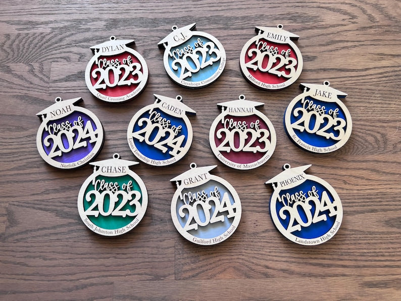 Class of 2024 2025 graduation Christmas ornament personalized name high school college | stocking stuffer gift | 3D laser cut | cap tassel