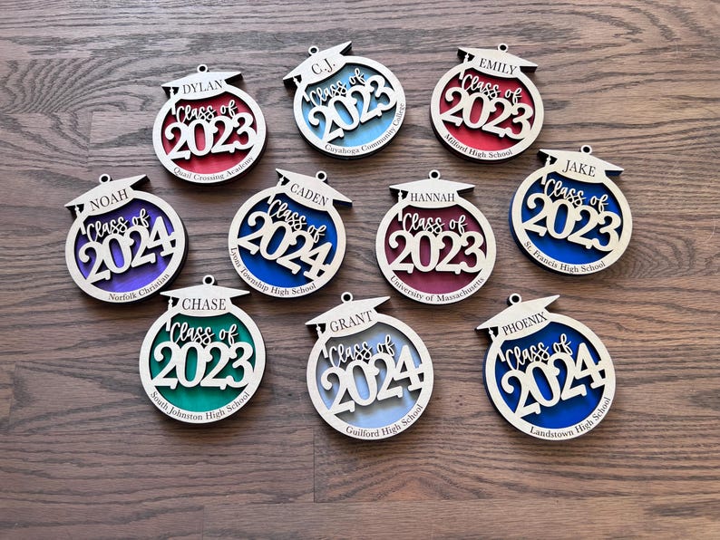 Class of 2025 graduation Christmas ornament personalized with name high school | Choose Your Color | gift memento keepsake laser cut wood