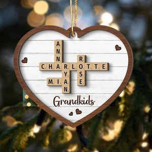 Grandkids Crossword Puzzle Art Personalized Wooden Ornament, Christmas Gift For Grandma, Gift For Mom, Keepsake Xmas, Grandkids Ornament