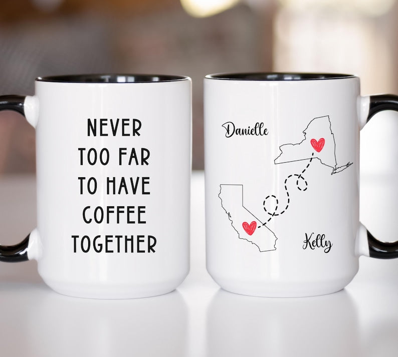 Personalized Best Friend Mug Gift For Her, Missing You Gift For Mom, Going Away Present, State To State Custom Long Distance Christmas Gift