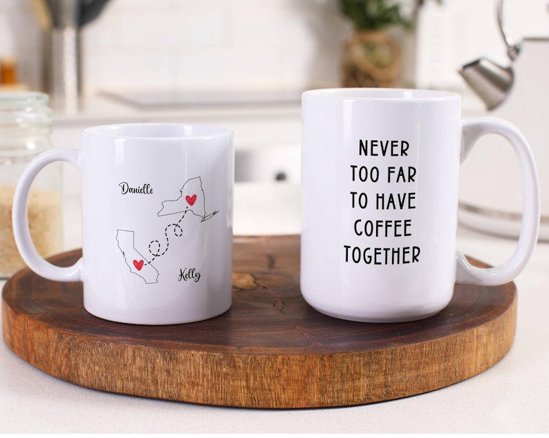 Personalized Best Friend Mug Gift For Her, Missing You Gift For Mom, Going Away Present, State To State Custom Long Distance Christmas Gift