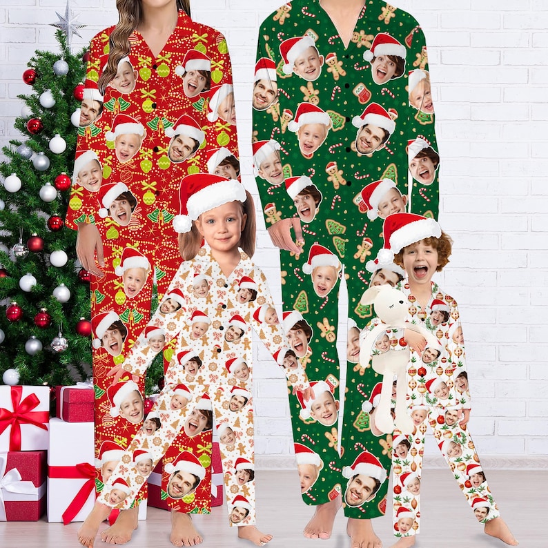 Custom Family Christmas Pajamas: Personalized Santa Hat Face PJs Set, Pajama Party