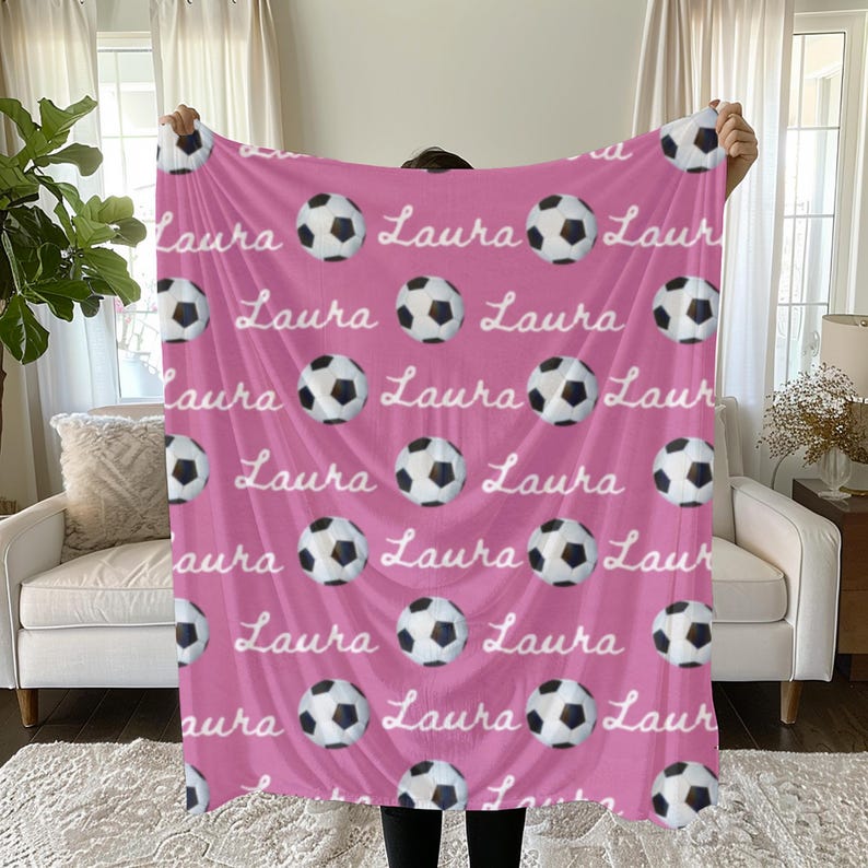 Personalized Soccer Blanket: Custom Name Throw, Team Colors Bedding