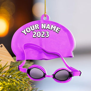 Personalized Name Swimming Acrylic Ornament, Swimming Lovers Gift, Sport Gifts, Swim Team Ornament, Swimming Glass Ornament, Gift Decoration