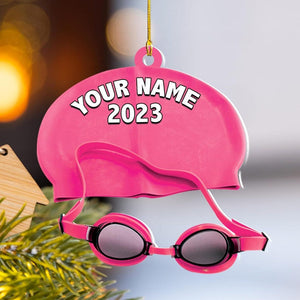 Personalized Name Swimming Acrylic Ornament, Swimming Lovers Gift, Sport Gifts, Swim Team Ornament, Swimming Glass Ornament, Gift Decoration