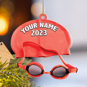Personalized Name Swimming Acrylic Ornament, Swimming Lovers Gift, Sport Gifts, Swim Team Ornament, Swimming Glass Ornament, Gift Decoration