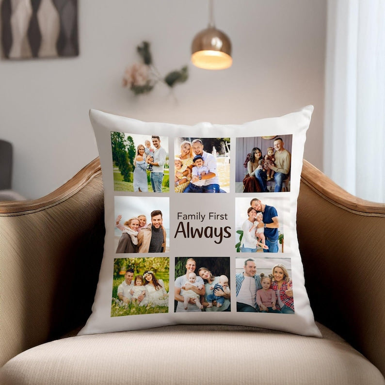 Personalized Photo Collage Pillow, Custom Picture Pillow, Custom Throw Pillow, Family Custom Decor, Printed Cushion, Family Photo Gift