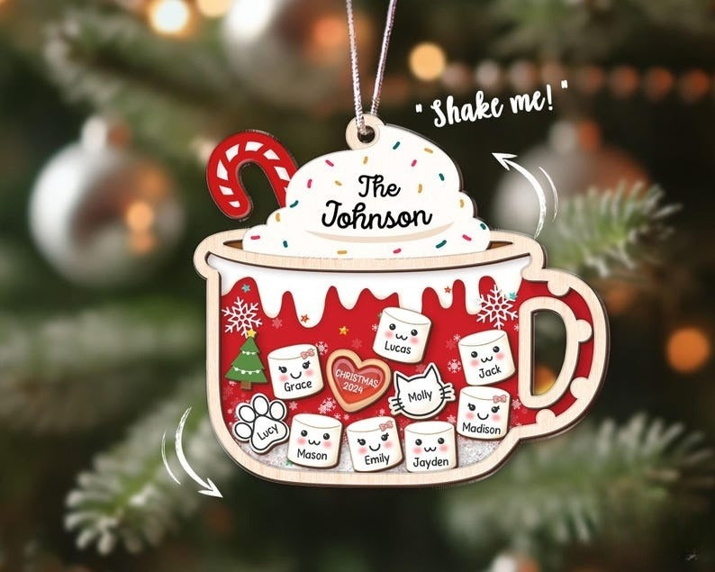 4D Shake Family Ornament With Pets, Custom Marshmallows Family Shaker Ornament, Family Ornament 2024, Family Keepsake, Family Christmas Gift
