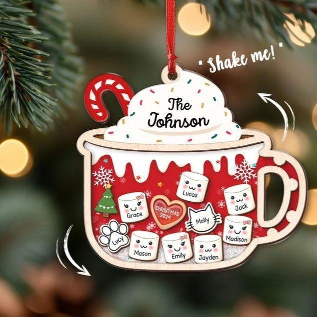 4D Shake Family Ornament With Pets, Custom Marshmallows Family Shaker Ornament, Family Ornament 2024, Family Keepsake, Family Christmas Gift