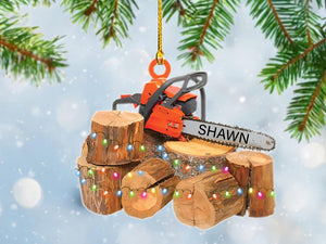 Custom Name Arborist Chainsaw Christmas Ornament, Logger Ornament, Gift for Arborist, Tree Trimmer Cutter Decor Xmas Tree Hanging Decoration
