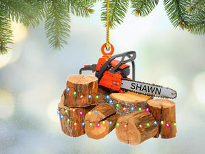 Custom Name Arborist Chainsaw Christmas Ornament, Logger Ornament, Gift for Arborist, Tree Trimmer Cutter Decor Xmas Tree Hanging Decoration