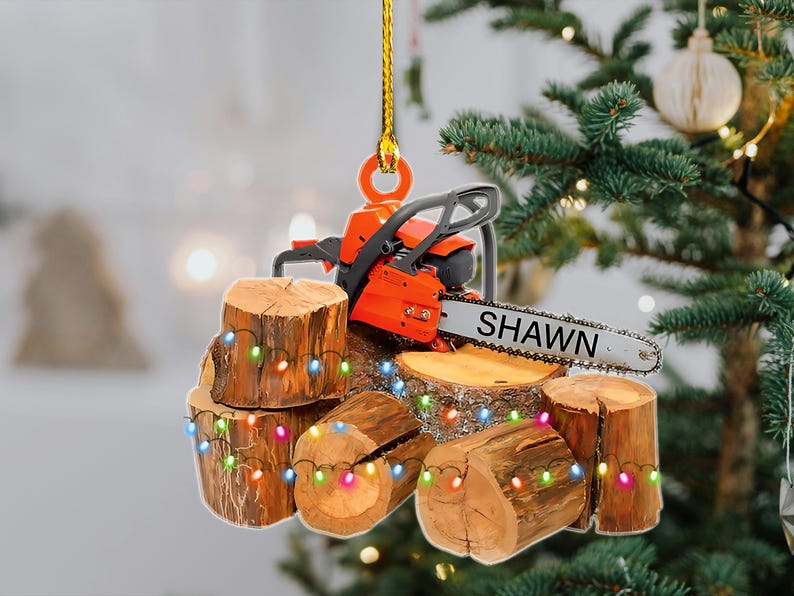 Custom Name Arborist Chainsaw Christmas Ornament, Logger Ornament, Gift for Arborist, Tree Trimmer Cutter Decor Xmas Tree Hanging Decoration