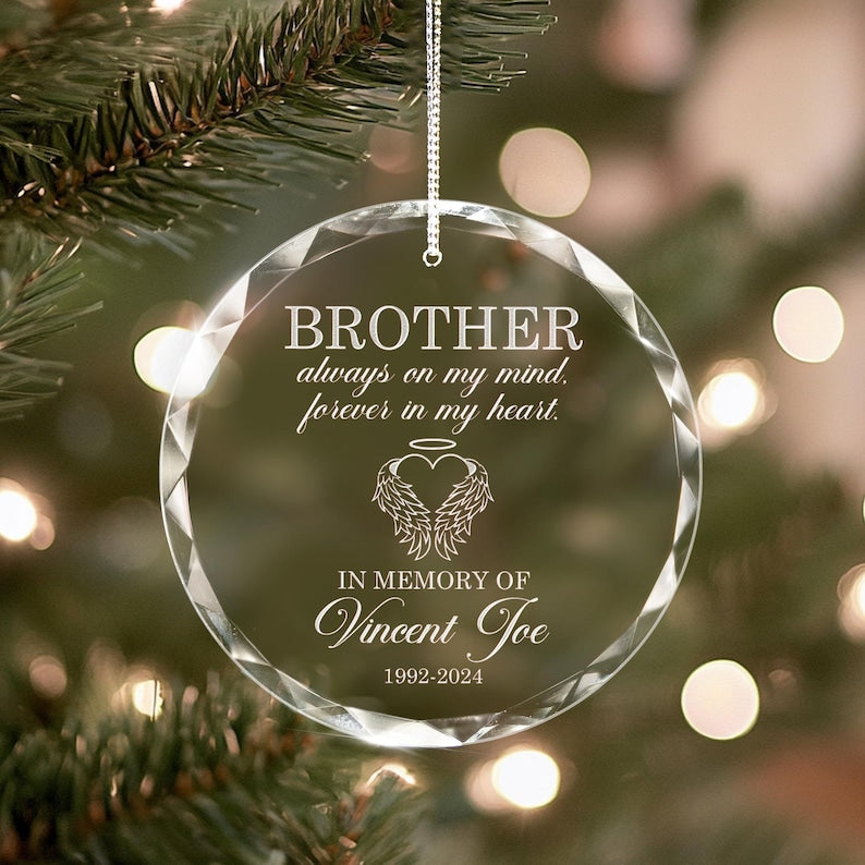 Custom Brother Memorial Glass Ornament, Personalized Brother Sympathy Gift, Brother Bereavement Gift, Brother Loss Memorial Gift