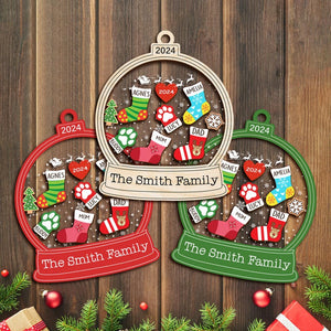 Personalized Family Stocking Ornament 2025 Christmas, Customize Family Christmas Stockings Shaker Ornament, Family and Pet Ornament Keepsake