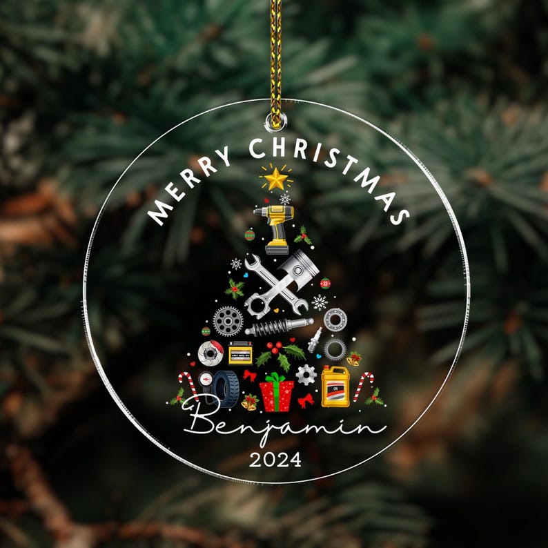 Personalized Mechanic Christmas Ornament 2024, Custom Garage Ornament Automobile Repair Shop Gift Xmas, Repair Tool Kit Flat Ornament Decor