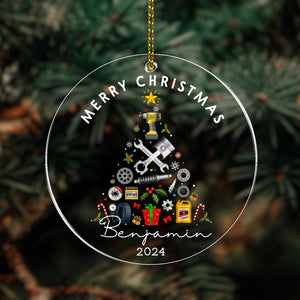 Personalized Mechanic Christmas Ornament 2024, Custom Garage Ornament Automobile Repair Shop Gift Xmas, Repair Tool Kit Flat Ornament Decor