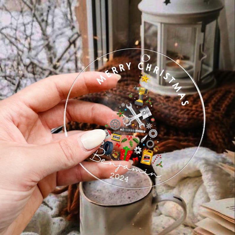 Personalized Mechanic Christmas Ornament 2024, Custom Garage Ornament Automobile Repair Shop Gift Xmas, Repair Tool Kit Flat Ornament Decor