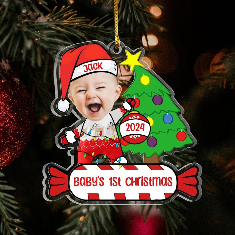 Adorable Newborn Baby - Personalized Babys Photo First Christmas Ornament, Baby 1st Christmas Ornament, Custom Newborn Photo Christmas Gift