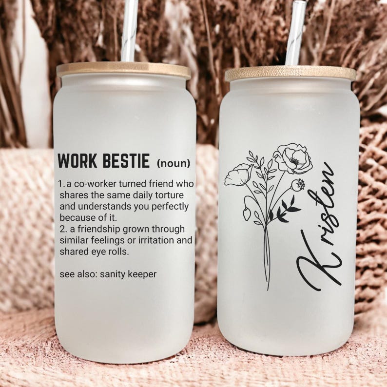 Work Bestie Ice Coffee Cup, Work Bestie Gift, Emotional Support Coworker Gift, Work Bestie Tumbler, Coworker To Friend Gift