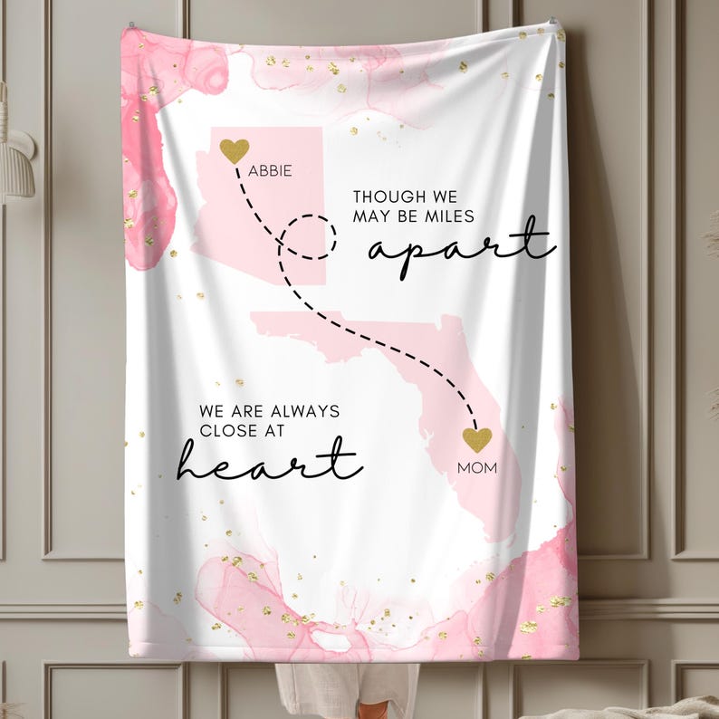 Custom State to State Blanket Gift for Long Distance Relationship Mom Daughter Best Friend Moving Away College, Miss You Personalized Gift
