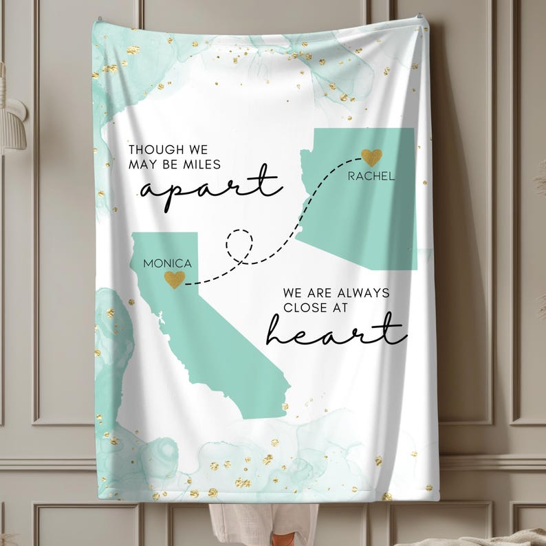 Custom State to State Blanket Gift for Long Distance Relationship Mom Daughter Best Friend Moving Away College, Miss You Personalized Gift