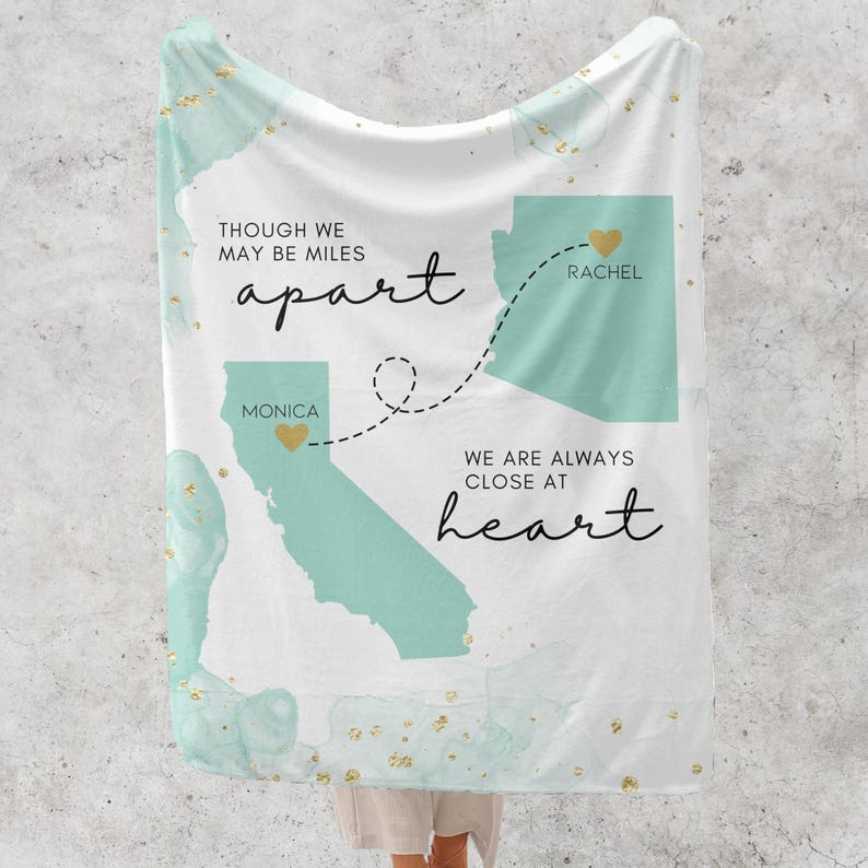 Custom State to State Blanket Gift for Long Distance Relationship Mom Daughter Best Friend Moving Away College, Miss You Personalized Gift