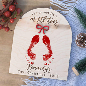 DIY Footprint Art, Baby's First Christmas, Mistletoes Sign, Wooden Kids Craft, Custom Children's Keepsake, Personalized Baby Christmas Decor