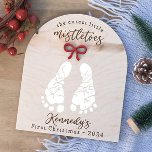 DIY Footprint Art, Baby's First Christmas, Mistletoes Sign, Wooden Kids Craft, Custom Children's Keepsake, Personalized Baby Christmas Decor