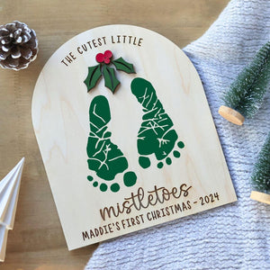 DIY Footprint Art, Baby's First Christmas, Mistletoes Sign, Wooden Kids Craft, Custom Children's Keepsake, Personalized Baby Christmas Decor