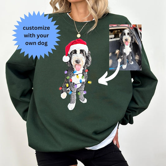 Custom Dog Sweatshirt, Holiday gift for Dog Lovers, Holiday Pet Crewneck, Personalized dog Christmas sweater, Custom Pet Illustration