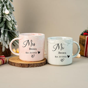 Personalised Engagement Gift, His & Hers Printed Mugs, Soon to be Mrs, One Lucky Mr, Marble Mugs, Bride To Be Mug