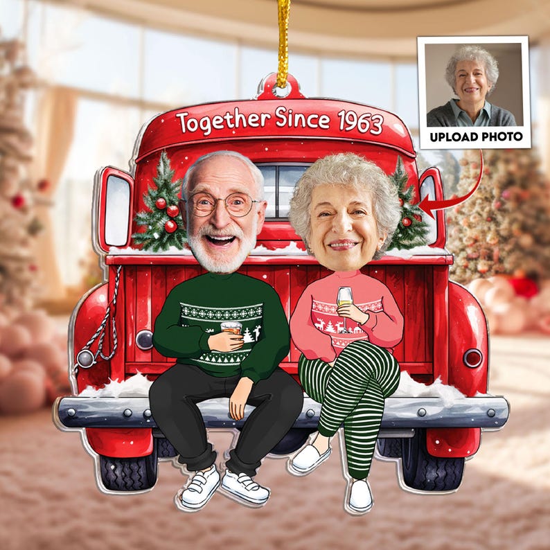 Personalized Couple Photo Ornament, Together Since Custom Christmas Ornament With Funny Face, Photo Gift For Husband Wife Anniversary