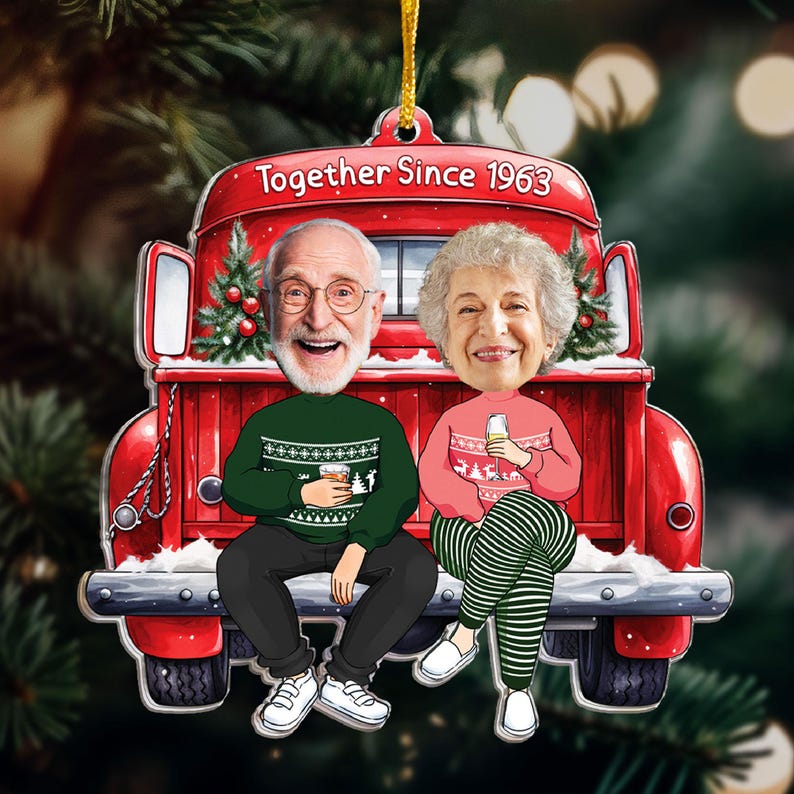 Personalized Couple Photo Ornament, Together Since Custom Christmas Ornament With Funny Face, Photo Gift For Husband Wife Anniversary