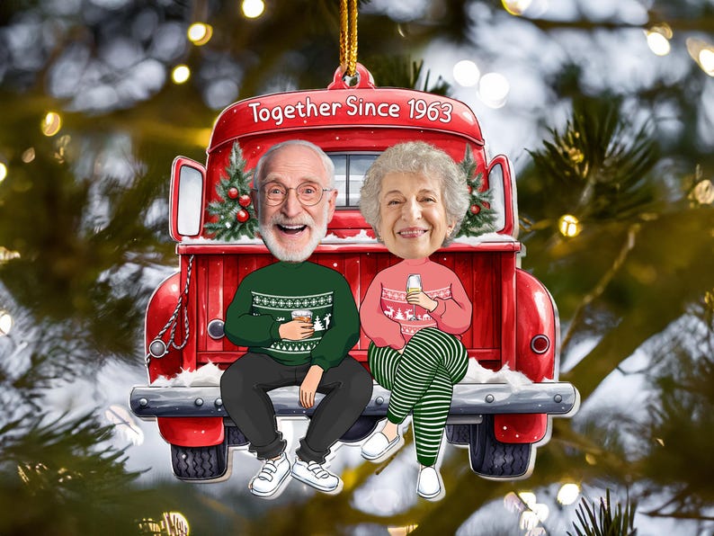 Personalized Couple Photo Ornament, Together Since Custom Christmas Ornament With Funny Face, Photo Gift For Husband Wife Anniversary