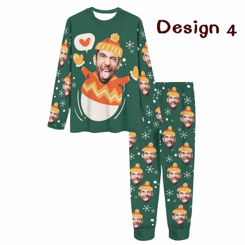 Custom Christmas Pajama Set with Face,Custom Matching Family Pajama,Personalized Photo Sleepwear Long sleeve Custom Gift for Dad Mom Kid