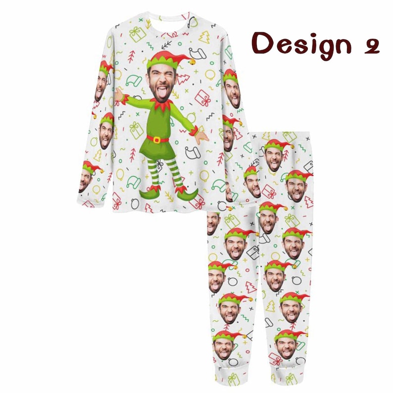 Custom Christmas Pajama Set with Face,Custom Matching Family Pajama,Personalized Photo Sleepwear Long sleeve Custom Gift for Dad Mom Kid