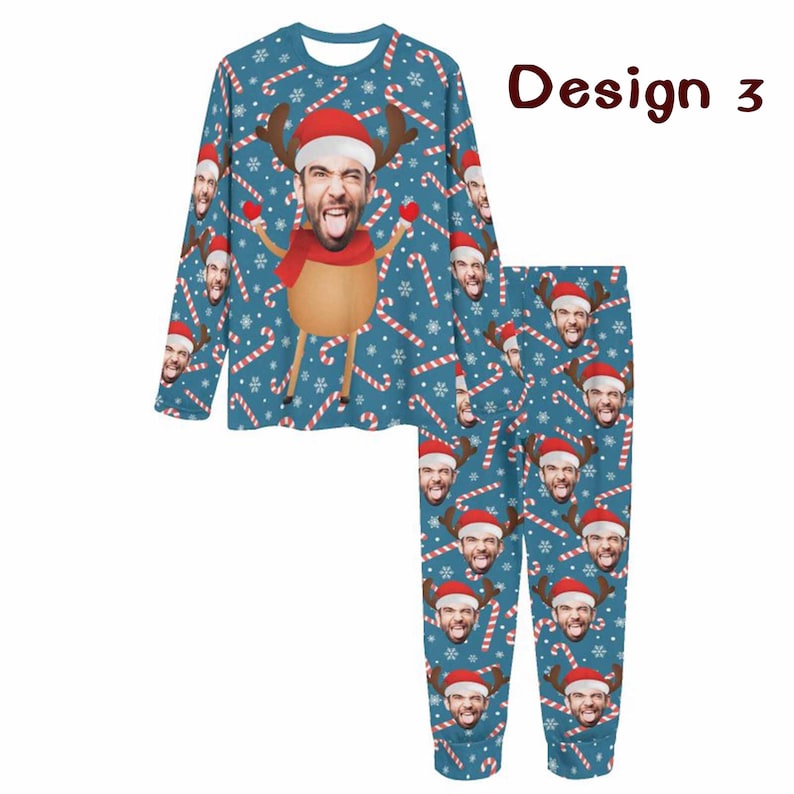 Custom Christmas Pajama Set with Face,Custom Matching Family Pajama,Personalized Photo Sleepwear Long sleeve Custom Gift for Dad Mom Kid