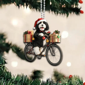 2D Flat Funny Bernedoodle Ornament, Bernedoodle Dog Riding a Bicycle, Cute Dog Car Hanging Ornament, Christmas Gifts, Dog Lover Gifts