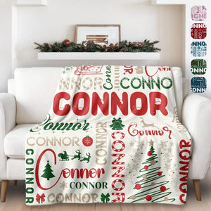 Personalized Christmas Blanket | Custom Name Throw Blanket | Fleece Kids Holiday Decor Gift | Baby Name with Christmas Tree | Cozy Family