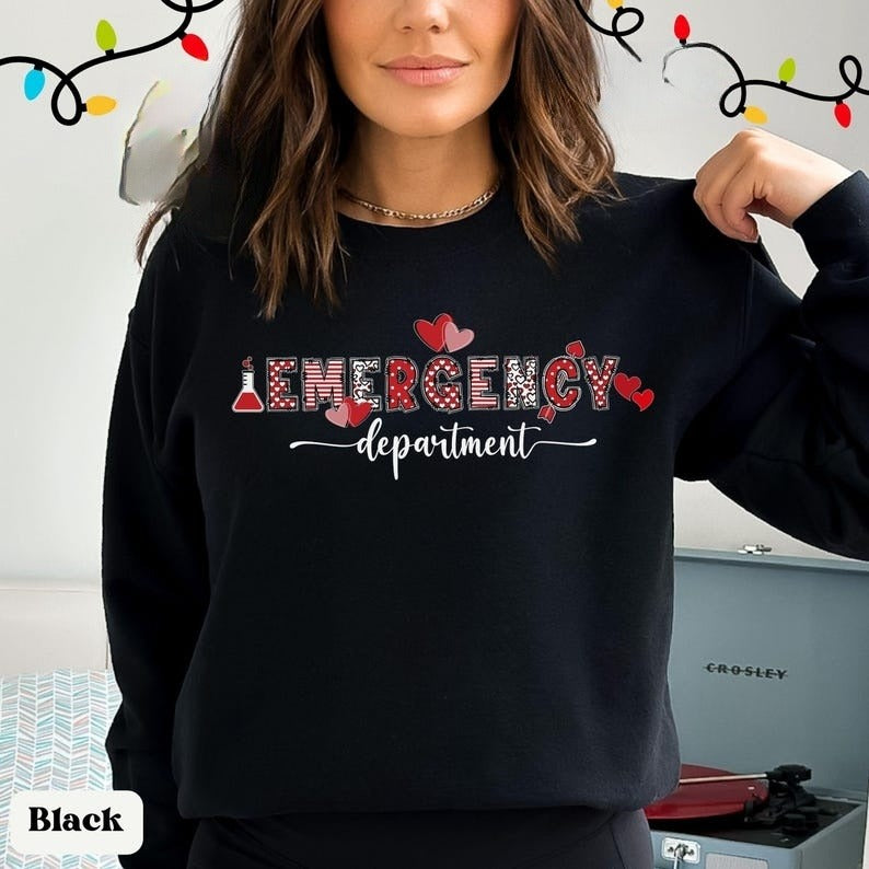 Emergency Department ER Valentine Day Shirt, ER Nurse Custom Galentines Day Sweatshirt, Coworker Gift, Matching Valentines Day TShirt